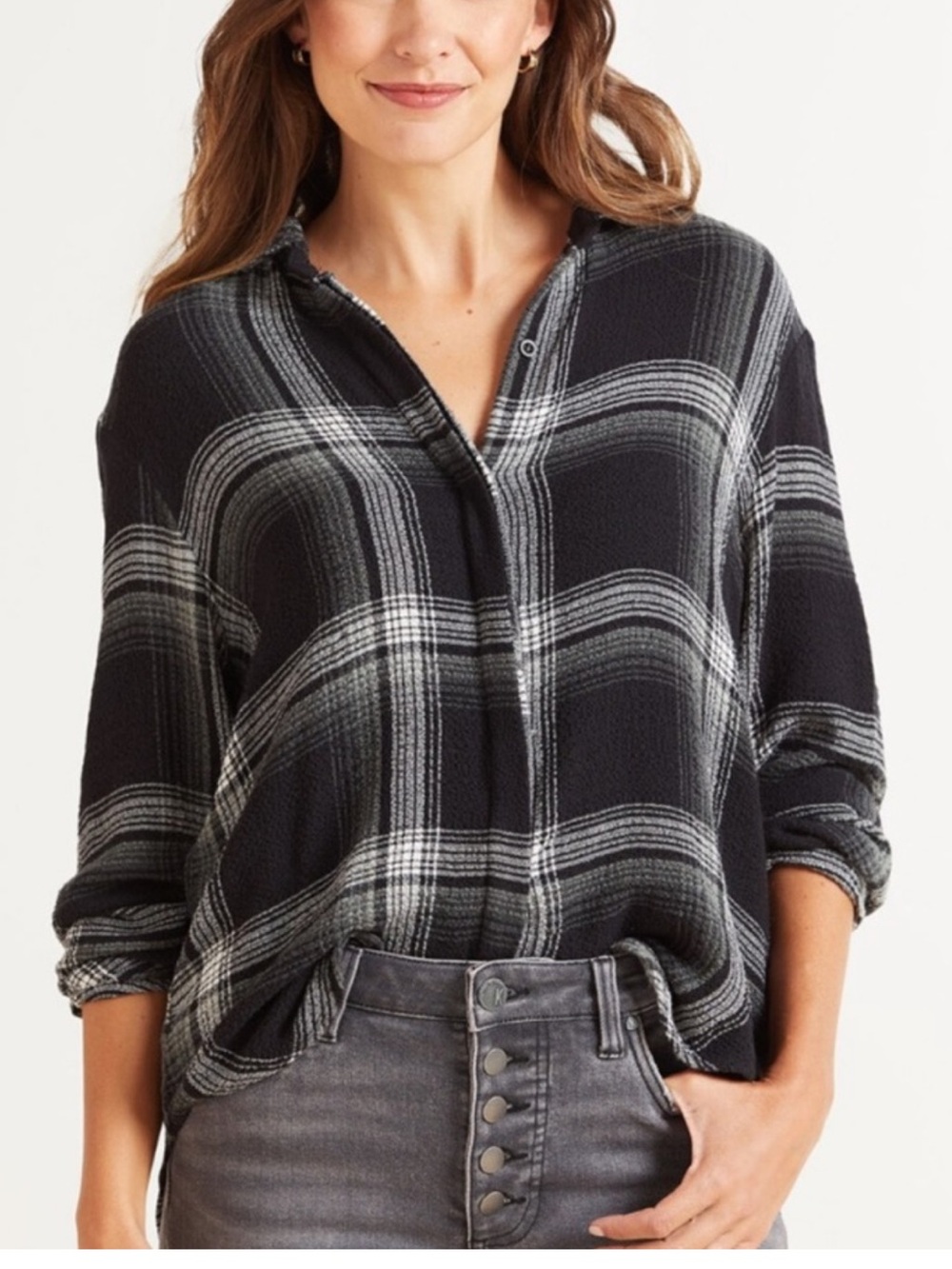 Rails Plaid Button-Front Top